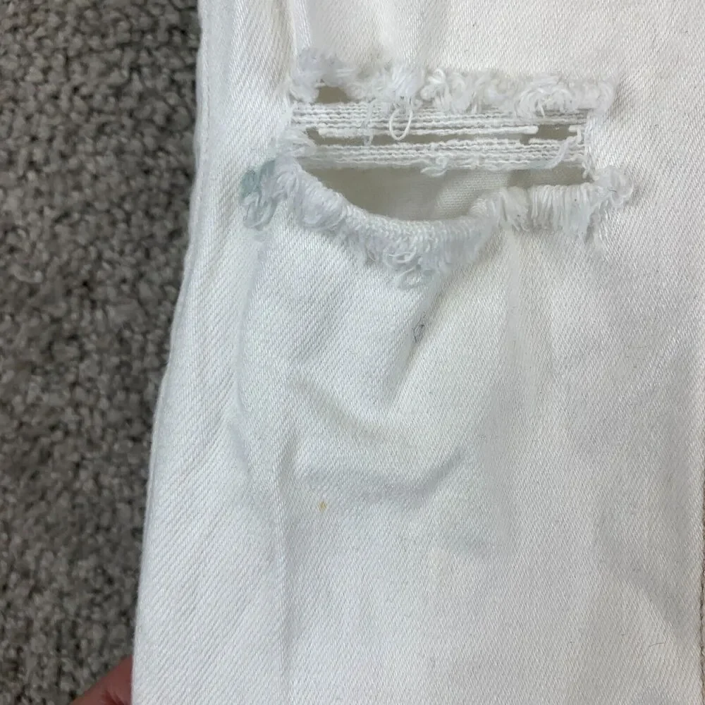 Free People Cropped Jeans White 5-Pocket Chewed Hem Distressed, Size 24 - Picture 3 of 16